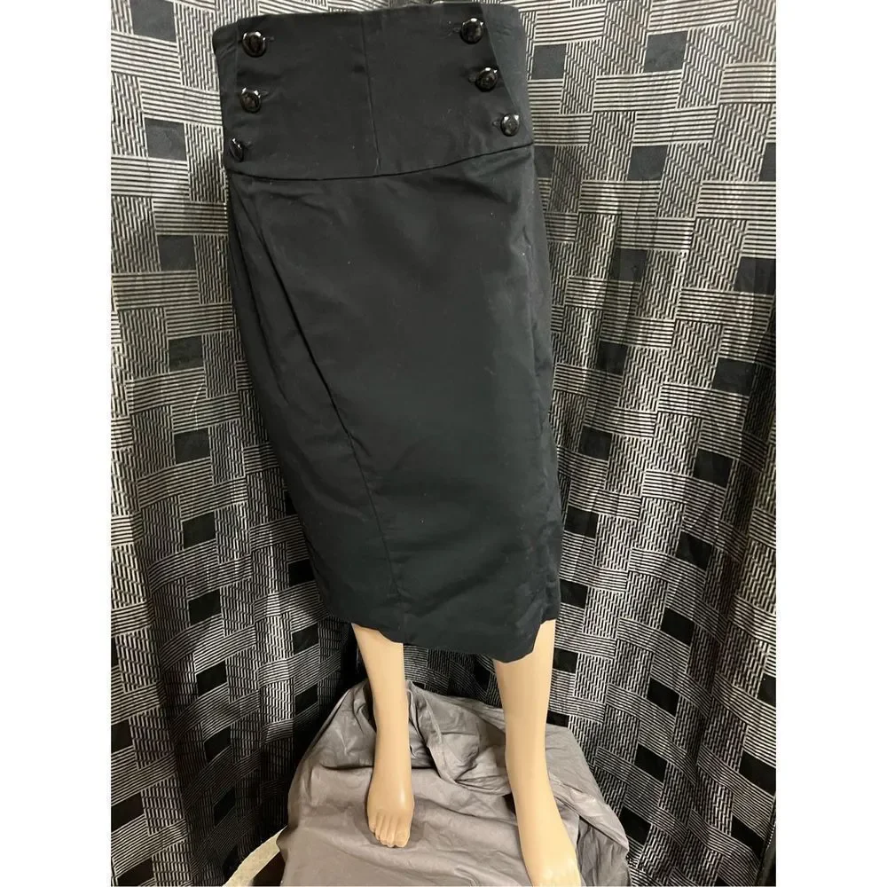 Worthington Black Button Pencil‎ Below Knee Slit Office Skirt Sz. 14
